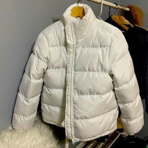 Fashion Nova white puffer bomber down jacket